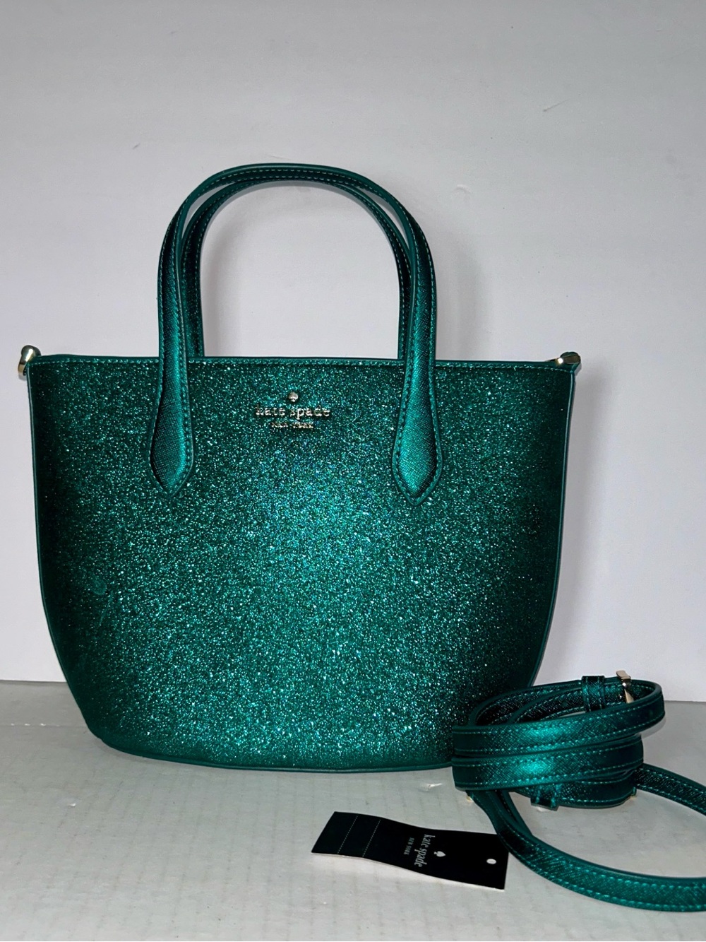 kate spade Mini Glitter Tote in Emerald Teal